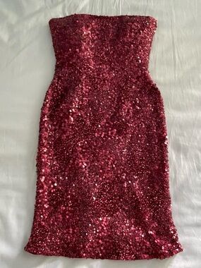 Gilar silk burgundy strapless sequin dress